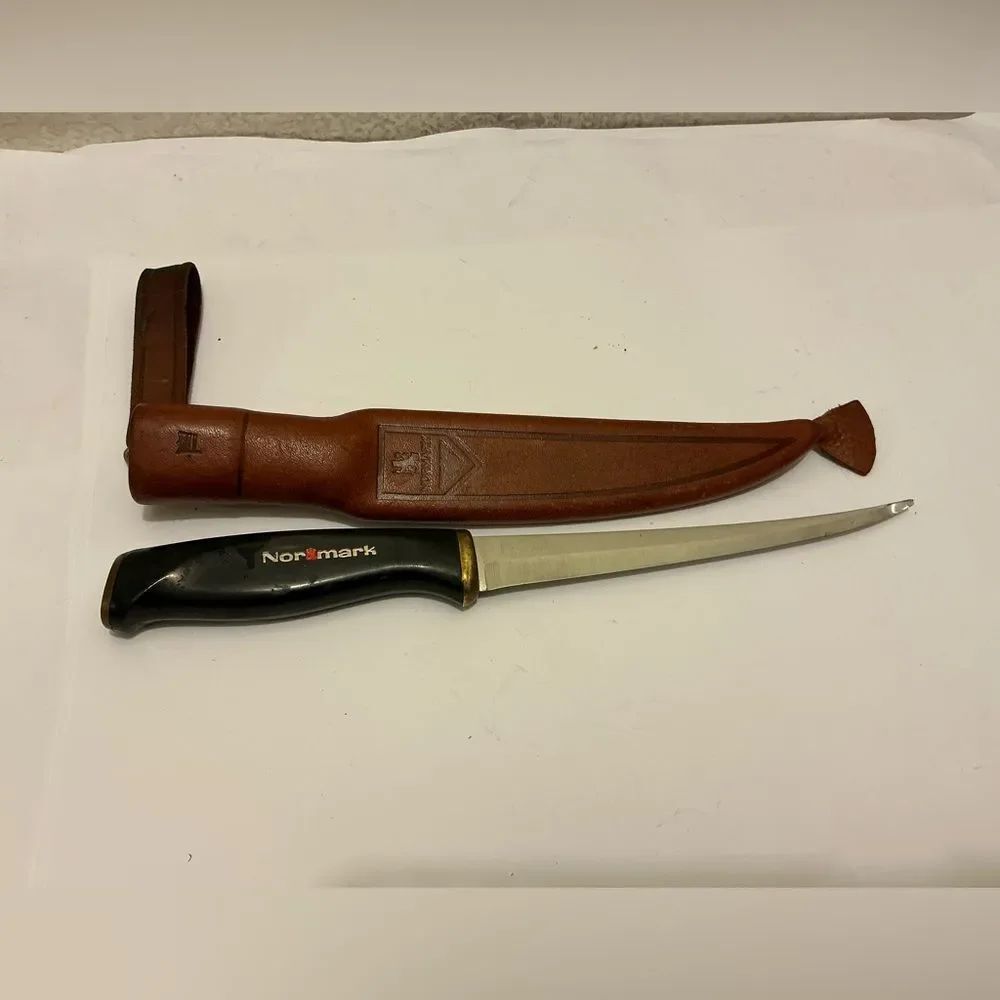 Vintage NORMARK FISKARS FINLAND Fillet Boning Knife & Leather Sheath